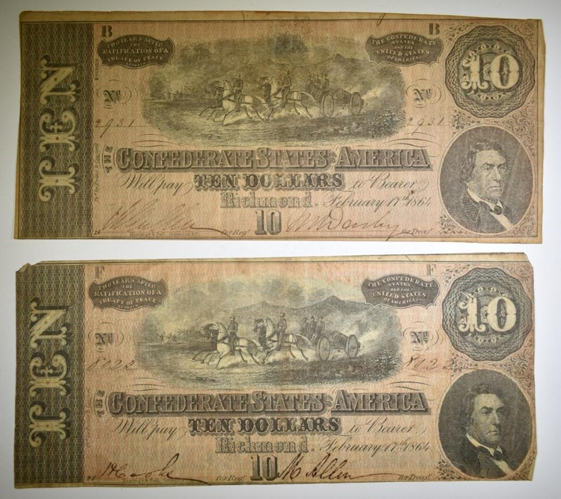 2-1864 $10 CONFEDERATE NOTES (1 of 2)