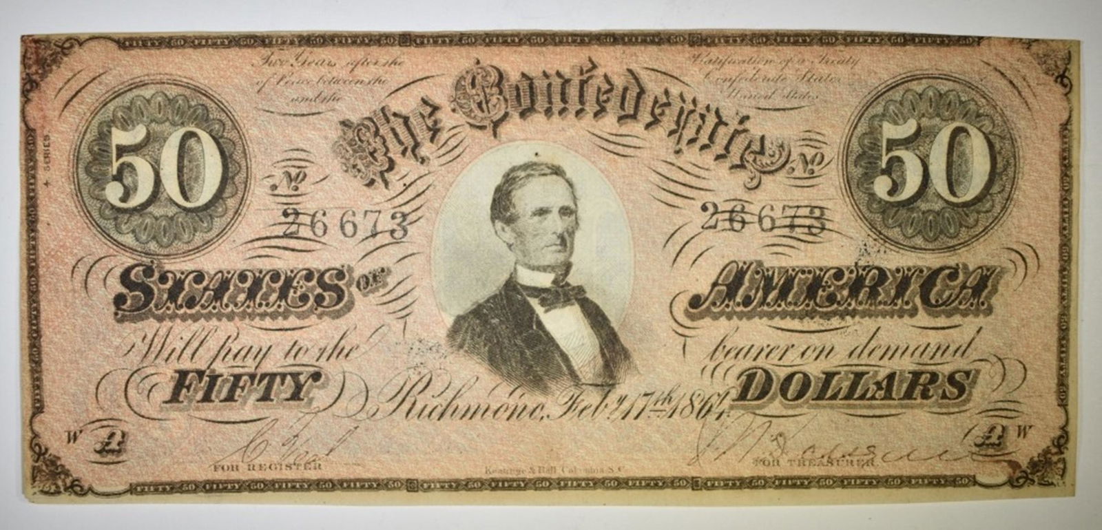 1864 $50.00 CONFEDERATE NOTE (1 of 2)