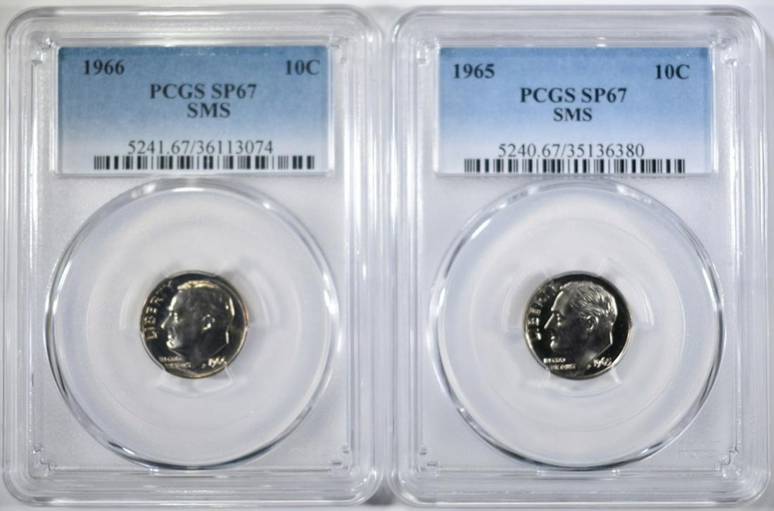 1965 & 1966 SMS ROOSEVELT DIMES, PCGS SP-67 (1 of 2)