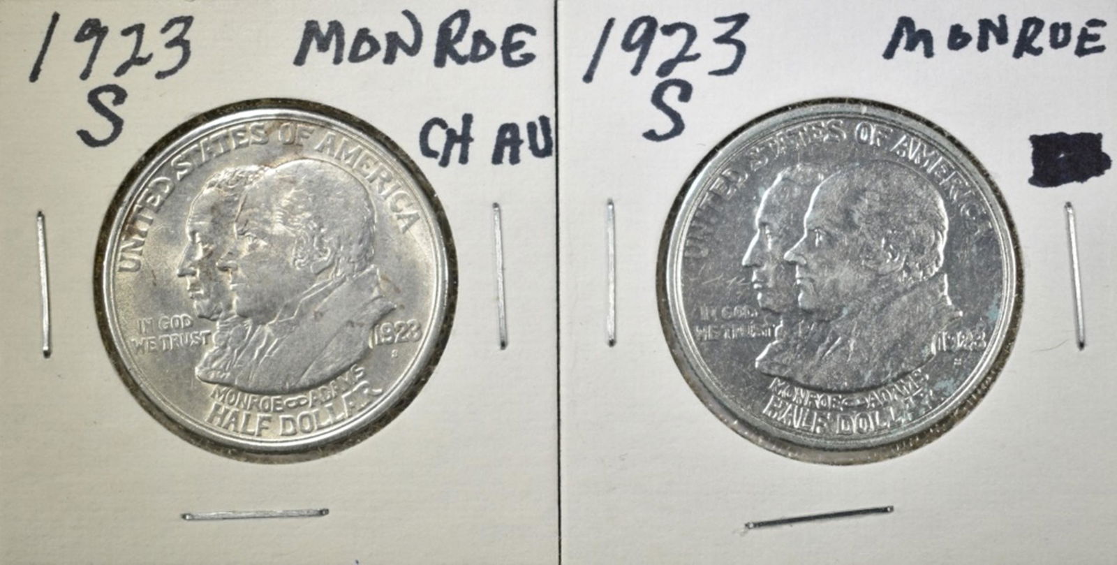 2-1923-S MONROE COMMEM HALF DOLLARS BU & CH AU (1 of 2)
