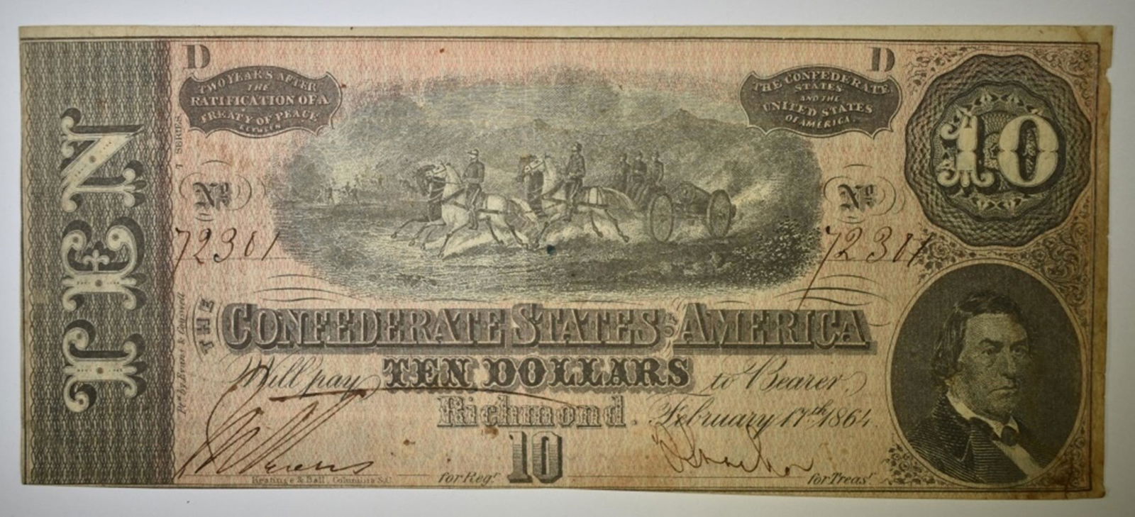 1864 $10.00 CONFEDERATE NOTE (1 of 2)