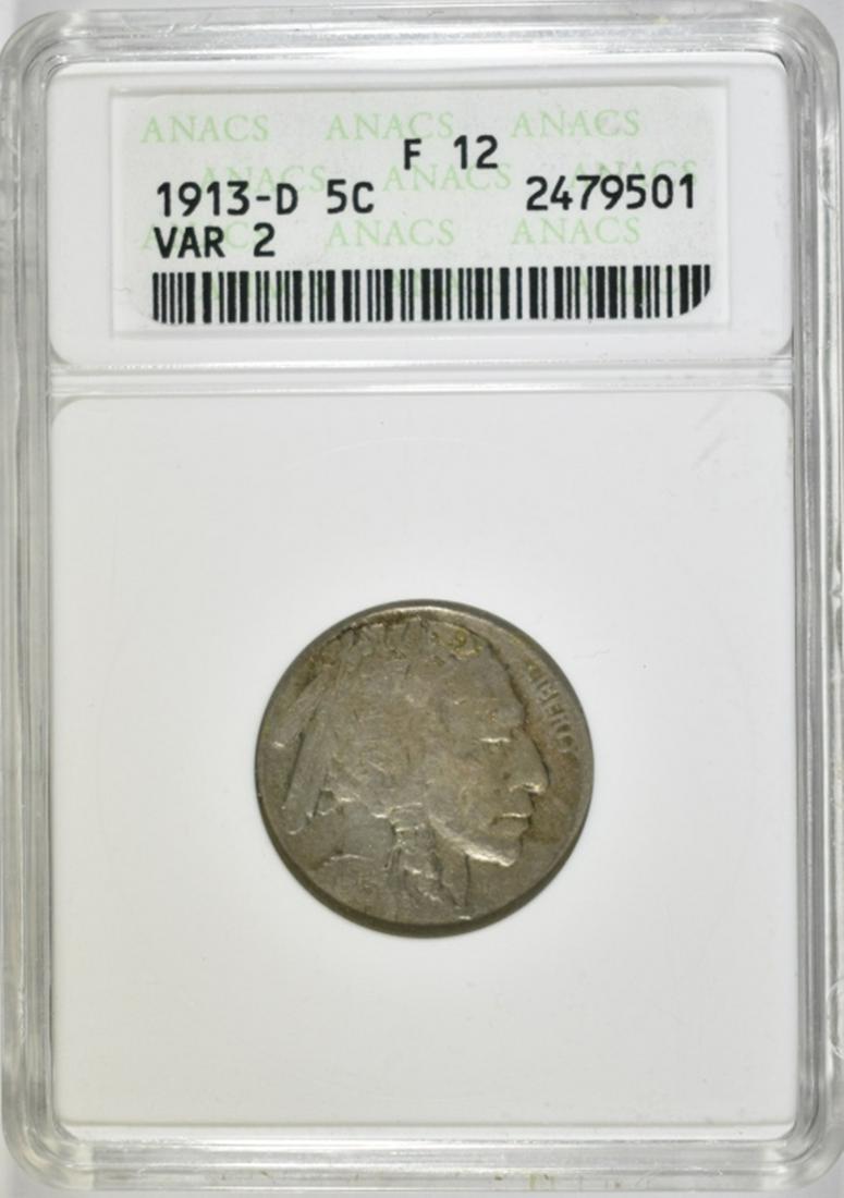 1913-D BUFFALO NICKEL  ANACS F-12 VAR 2 (1 of 4)