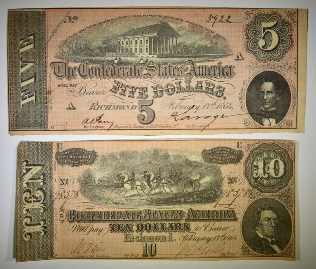 1864 $5 & $10 CONFEDERATE NOTES (1 of 2)