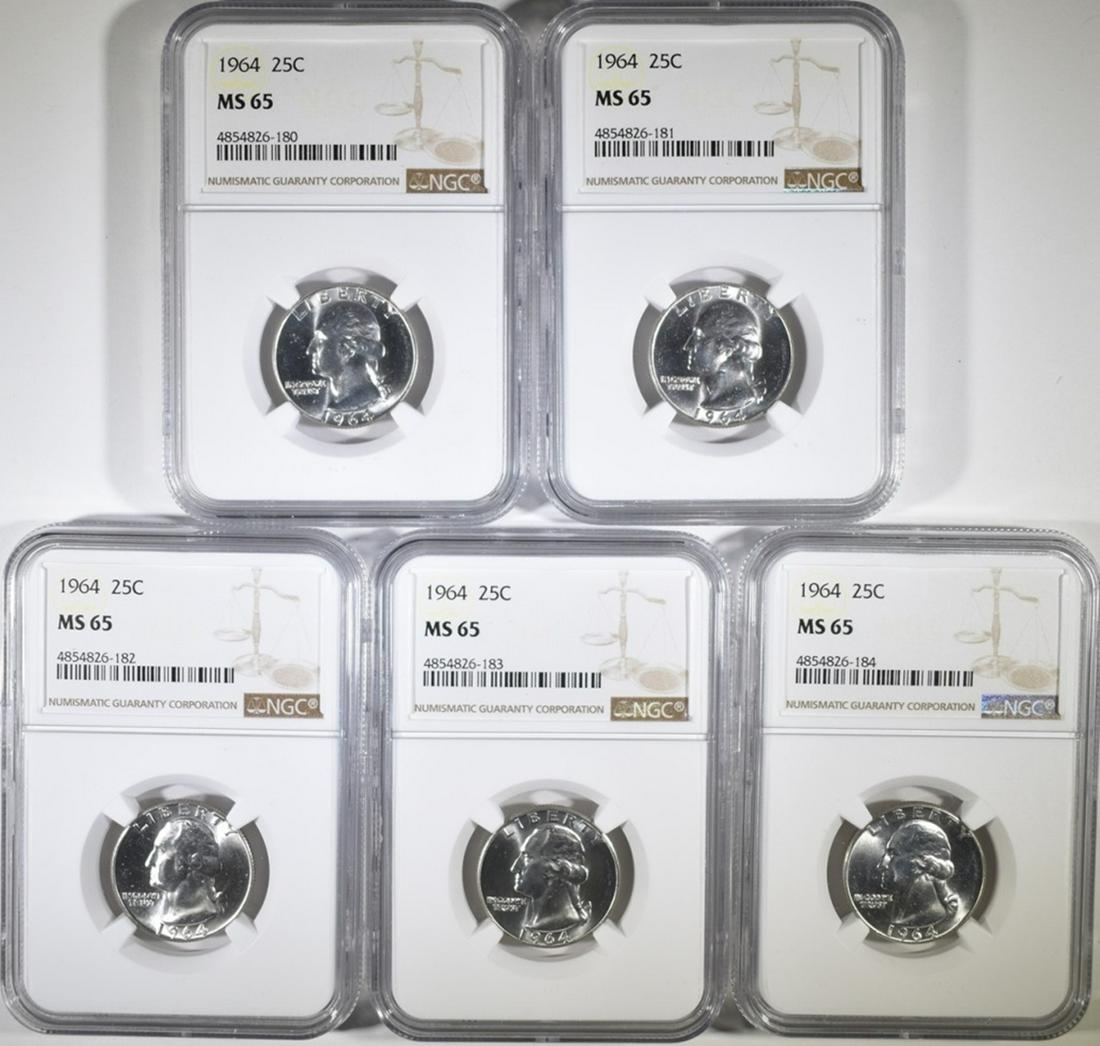 (5) 1964 WASHINGTON QUARTERS  NGC MS65 (1 of 2)