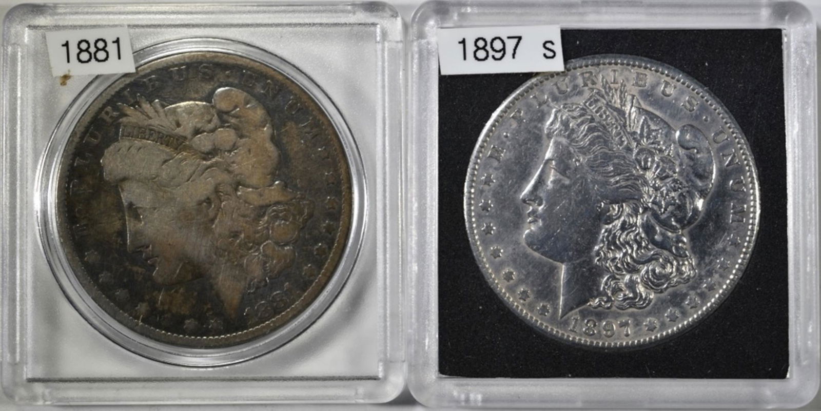 1881 VG (DARK) & 1897-S AU CLEANED MORGAN DOLLARS (1 of 2)