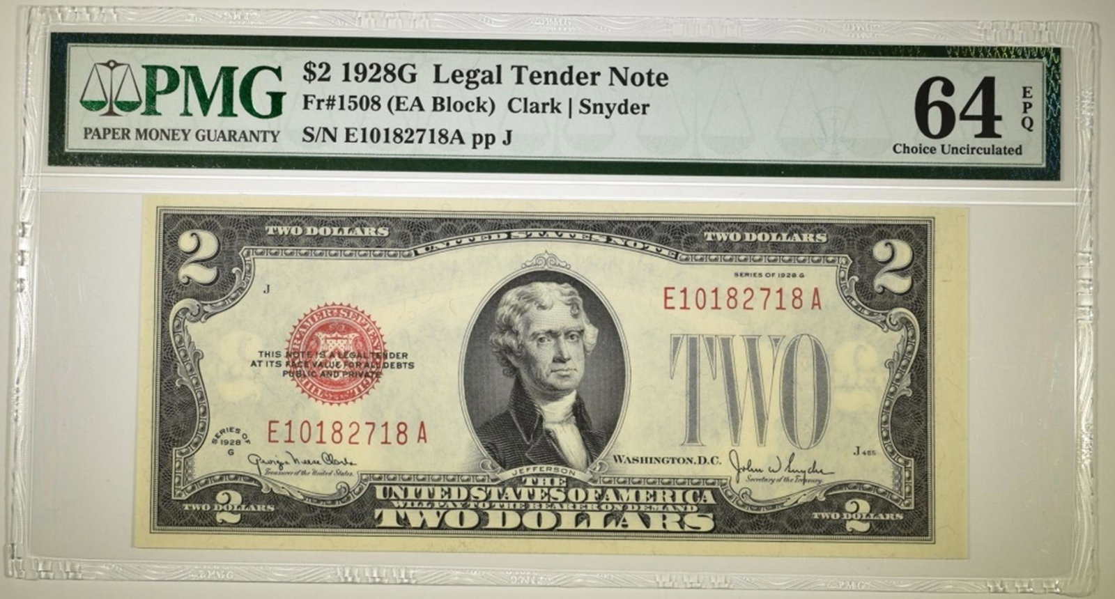 1928G $2.00 RED SEAL NOTE, PMG-64 EPQ (1 of 2)