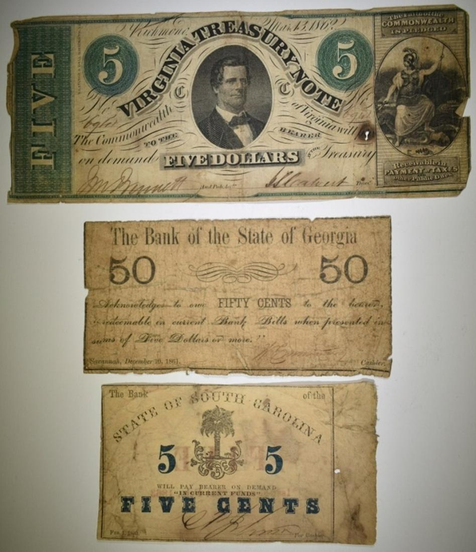 3 SOUTHERN BANK NOTES CIVIL WAR (1 of 2)