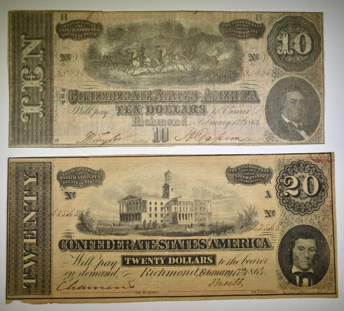 1864 $10 & $20 CONFEDERATE NOTES (1 of 2)