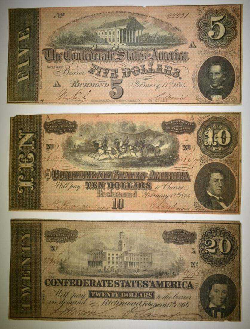 1864 $5, $10, $20 CONFEDERATE NOTES (1 of 2)