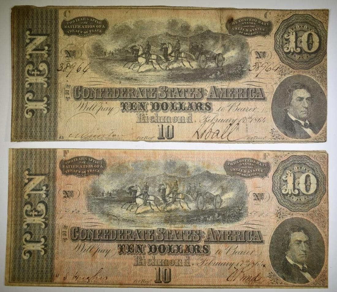 2-1864 $10 CONFEDERATE NOTES (1 of 2)