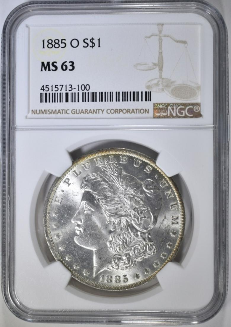 1885-O MORGAN DOLLAR NGC MS-63: LEADERS IN ONLINE AUCTIONS ESTIMATE $75 - $100.