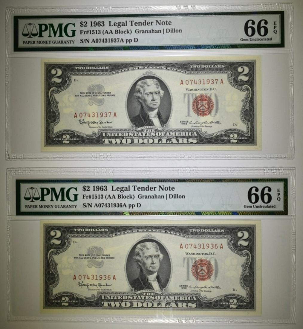 2-1963 $2 RED SEAL NOTES PMG-66 EPQ (1 of 2)