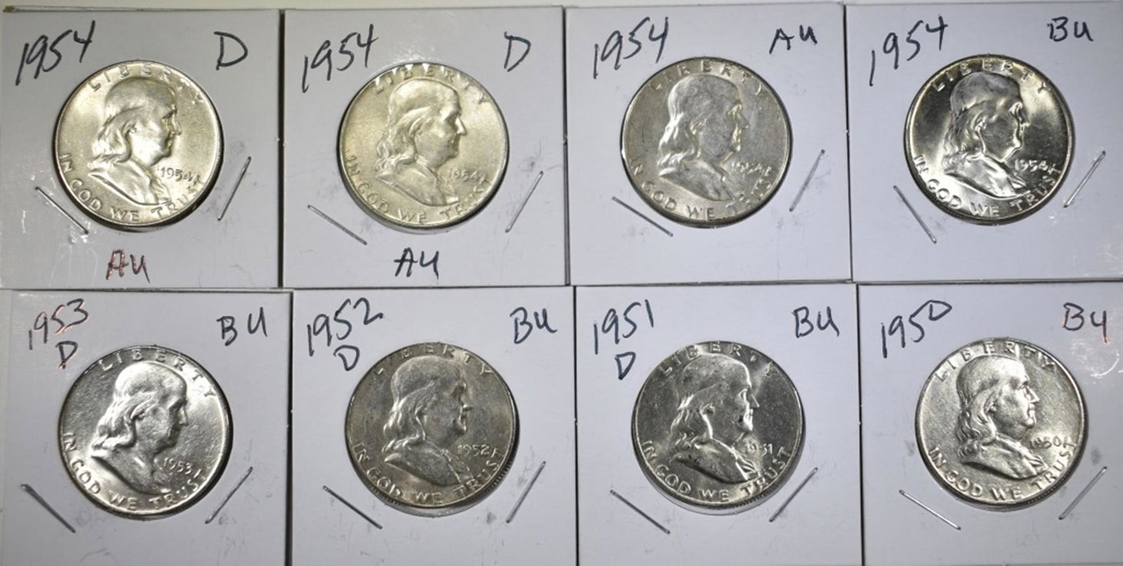 LOT OF 8 FRANKLIN HALF DOLLARS: (1 of 2)