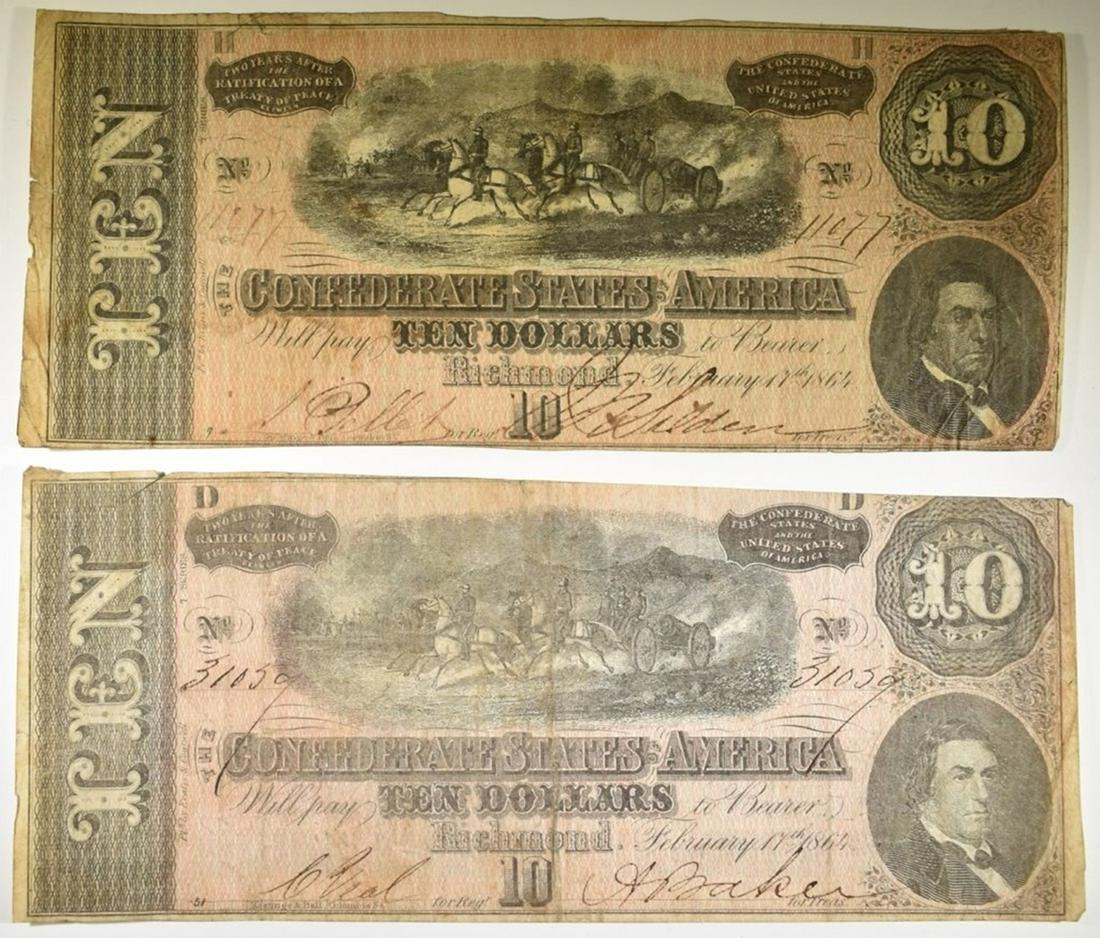 2-1864 $10.00 CONFEDERATE NOTES (1 of 2)