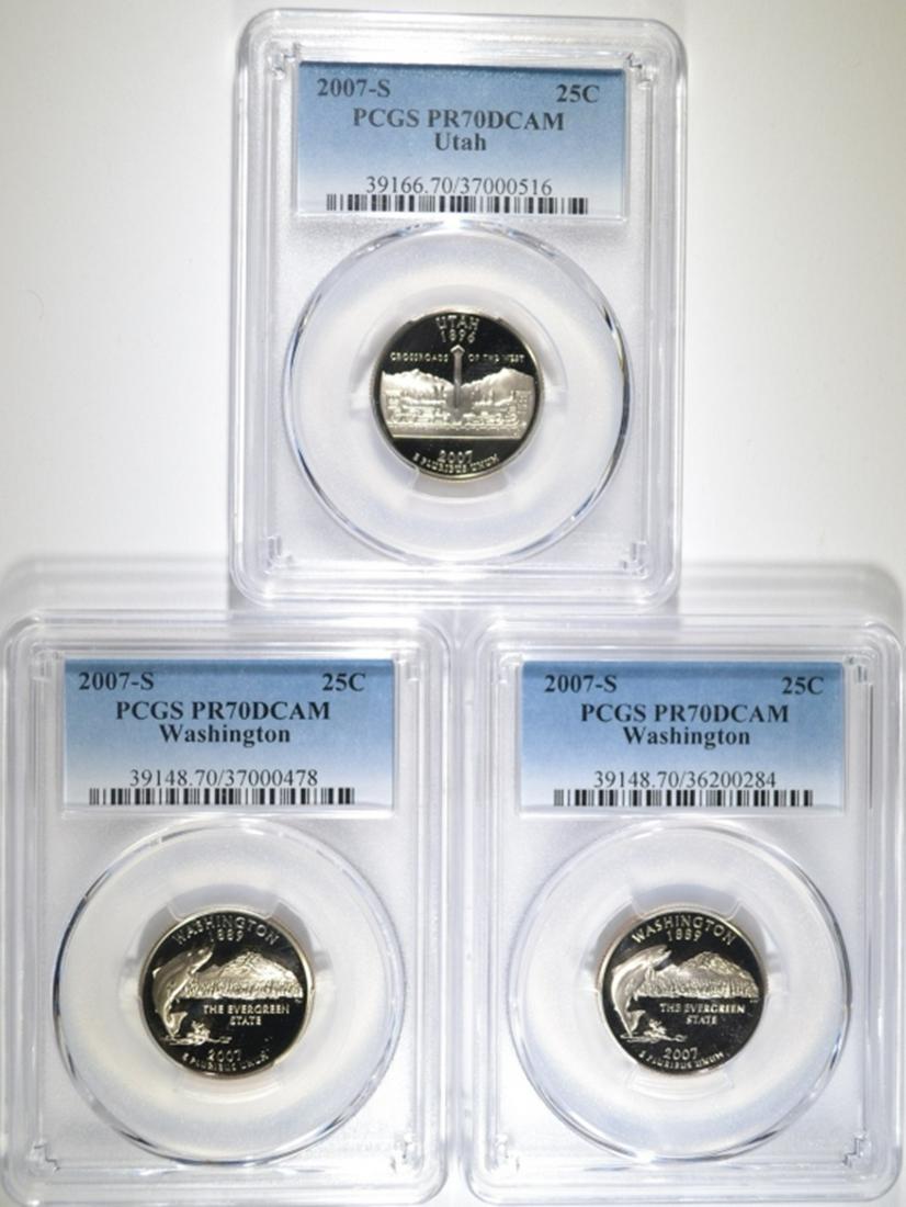 2007-S UT & 2 WA STATE QTRS, PCGS PR70 DCAM: TOP ONLINE AUCTION HOUSE ESTIMATE $100 - $125.