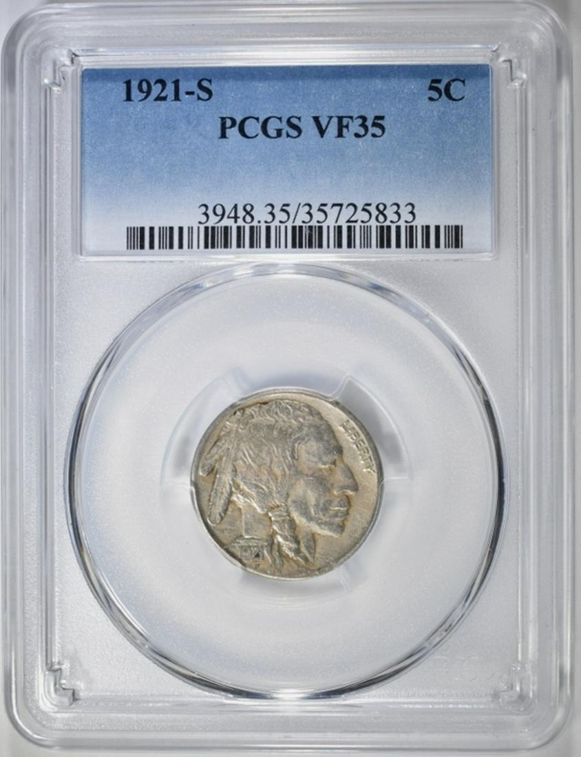 1921-S BUFFALO NICKEL PCGS VF-35: BID WITH SILVER CITY AUCTIONS. ESTIMATE $600 - $700.
