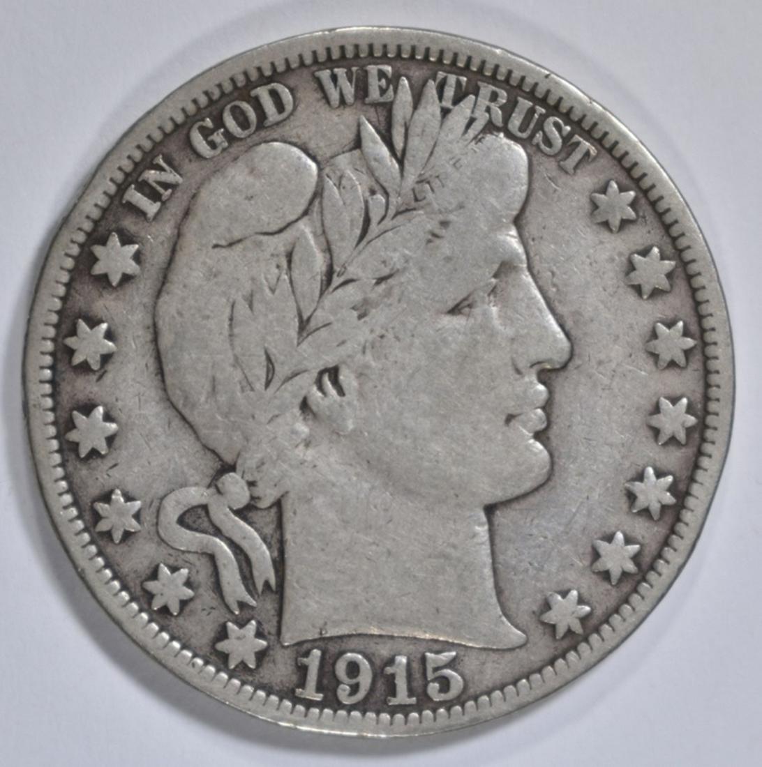 1915-S BARBER HALF DOLLAR FINE: WEEKLY COIN & CURRENCY AUCTIONS. ESTIMATE $50 - $75. Location 15
