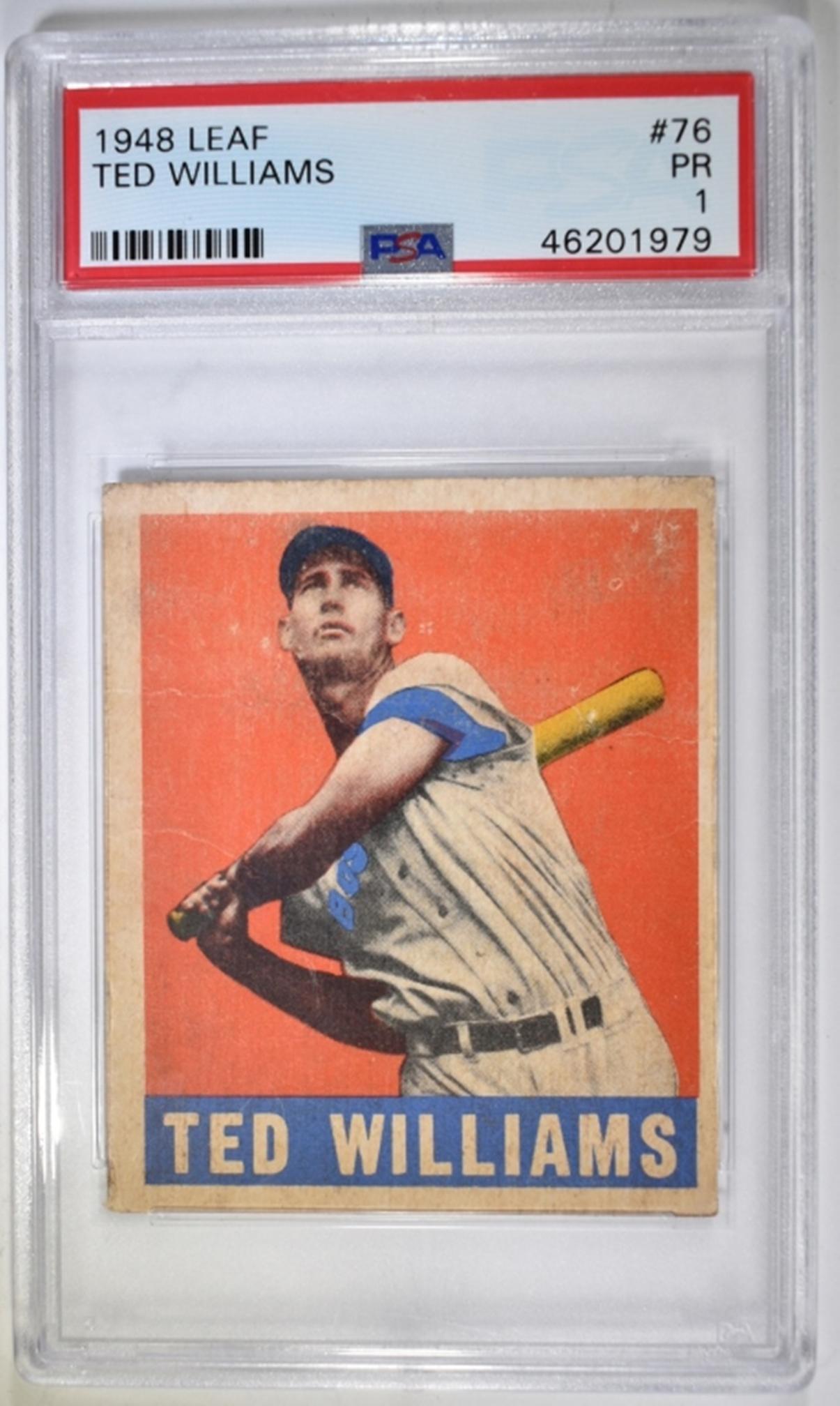 1948 LEAF #76 TED WILLIAMS, PSA PR: BID WITH SILVER CITY AUCTIONS ESTIMATE $350 - $400.