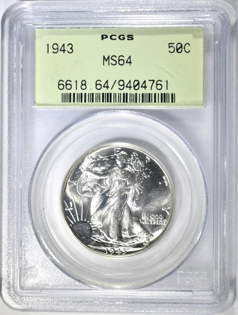 1943 WALKING LIBERTY HALF DOLLAR, PCGS MS-64 (1 of 4)