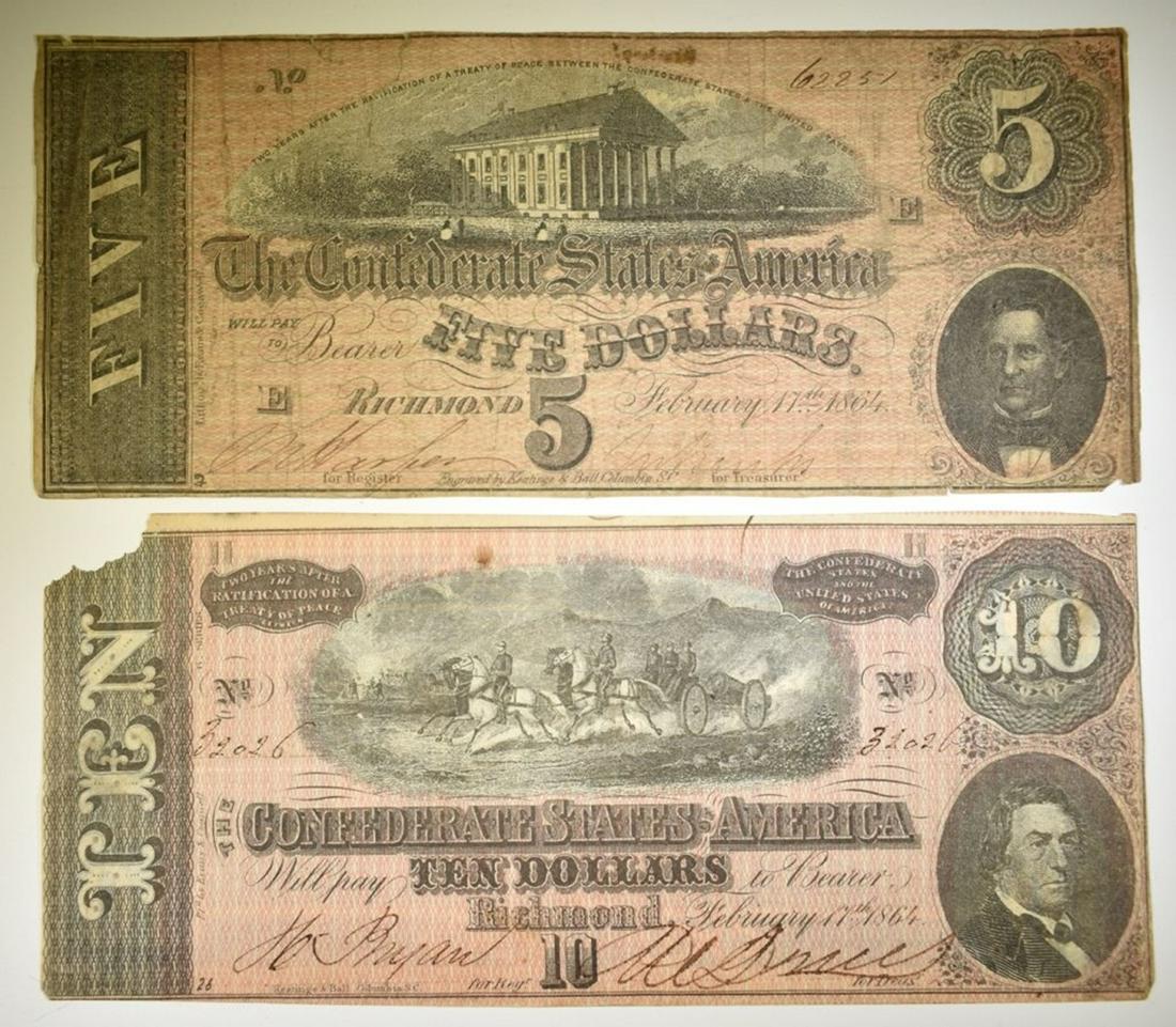 1864 $5 & $10 CONFEDERATE NOTES (1 of 2)