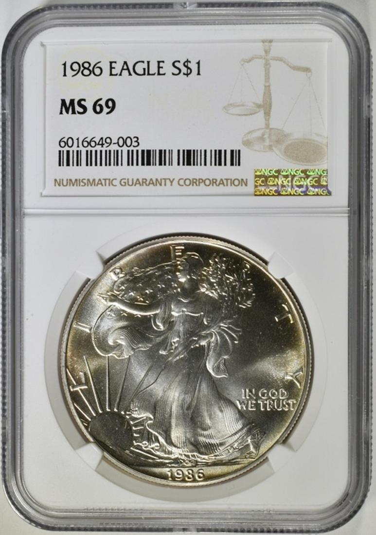 1986 AMERICAN SILVER EAGLE, NGC MS-69 BETTER DATE (1 of 4)