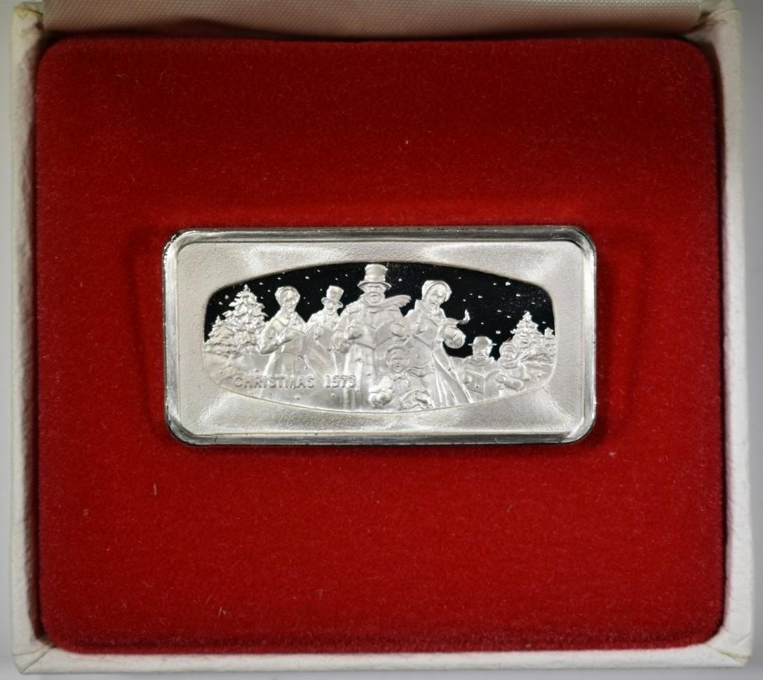 1973 FRANKLIN MINT 1000 gr .925 CHRISTMAS INGOT: IN ORIGINAL BOX ESTIMATE $75 - $85.