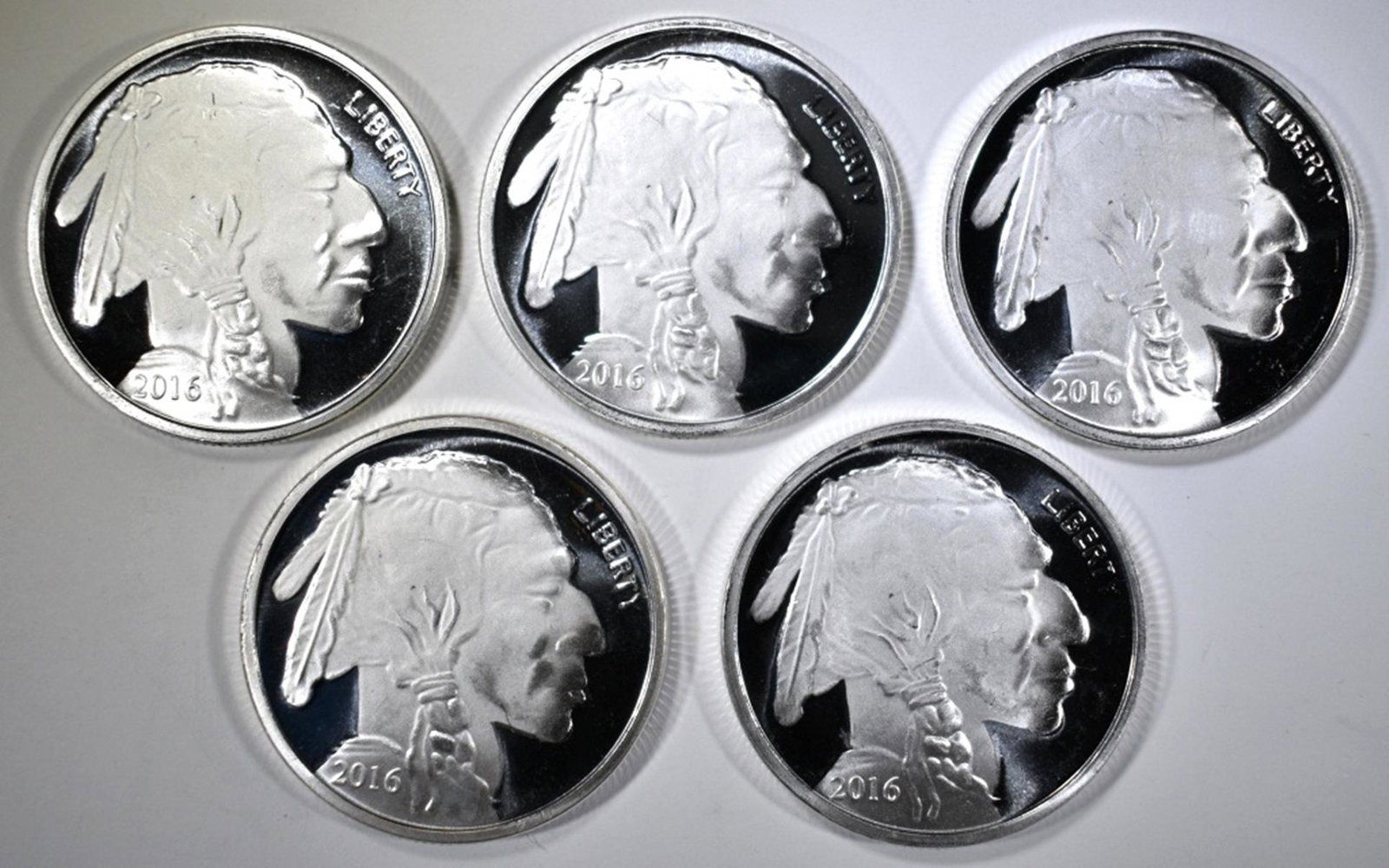 5-2016 1-Oz .999 SILVER BUFFALO/INDIAN ROUNDS: LEADERS IN ON-LINE AUCTIONS ESTIMATE, $115-$125