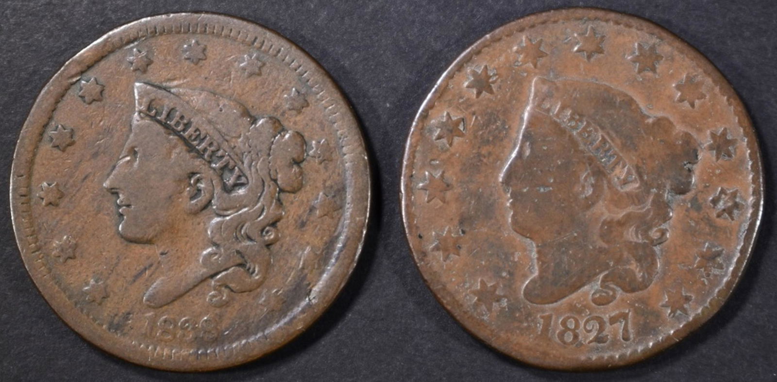 1827 GOOD & 1838 VG LARGE CENTS (1 of 2)