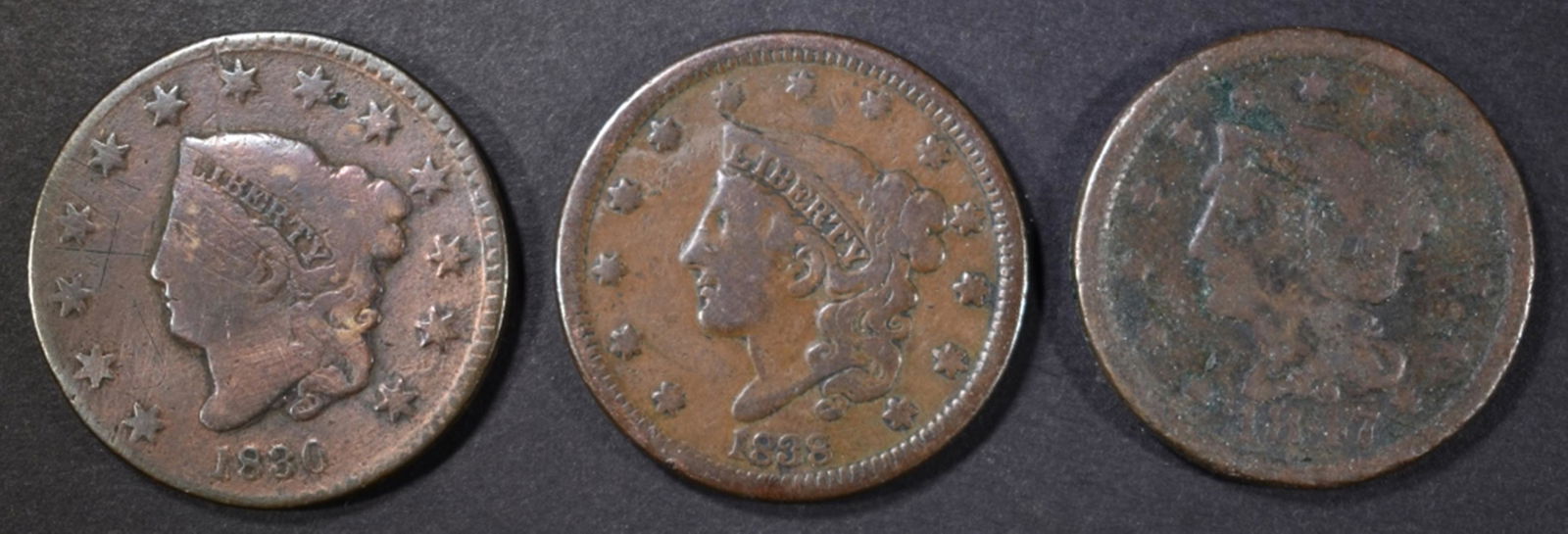 1830, 38, 47 LARGE CENTS G-VG (1 of 2)