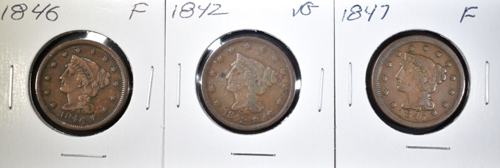 1842 VG, 46 F, 47 F LARGE CENTS (1 of 2)