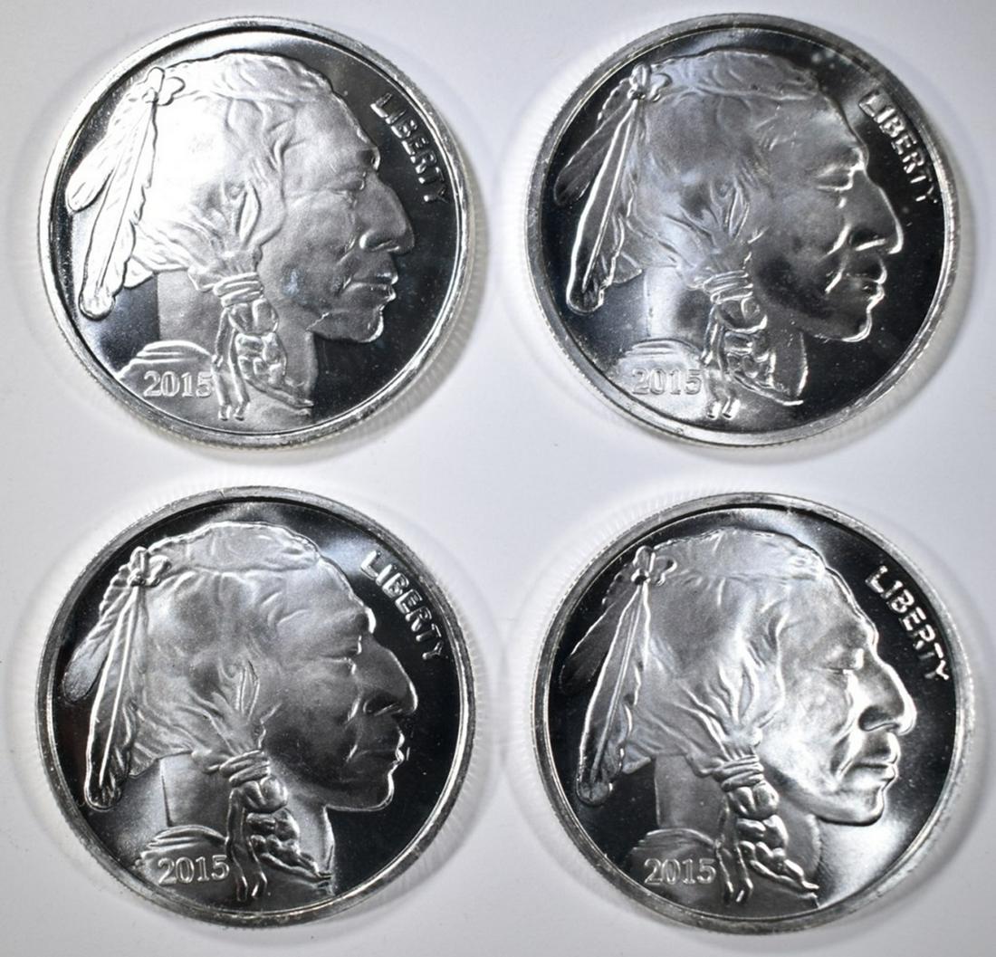 4-ONE OUNCE SILVER INDIAN/BUFFALO ROUNDS: TOP RATED AUCTION HOUSE ESTIMATE $100 - $120.