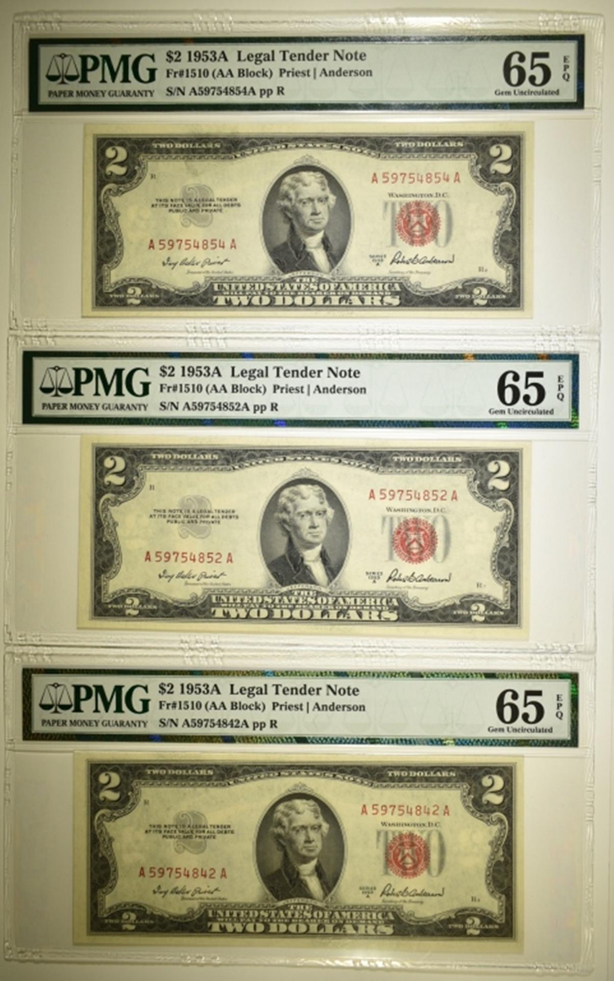 3-1953A $2 RED SEAL NOTES, PMG-65 EPQ (1 of 2)