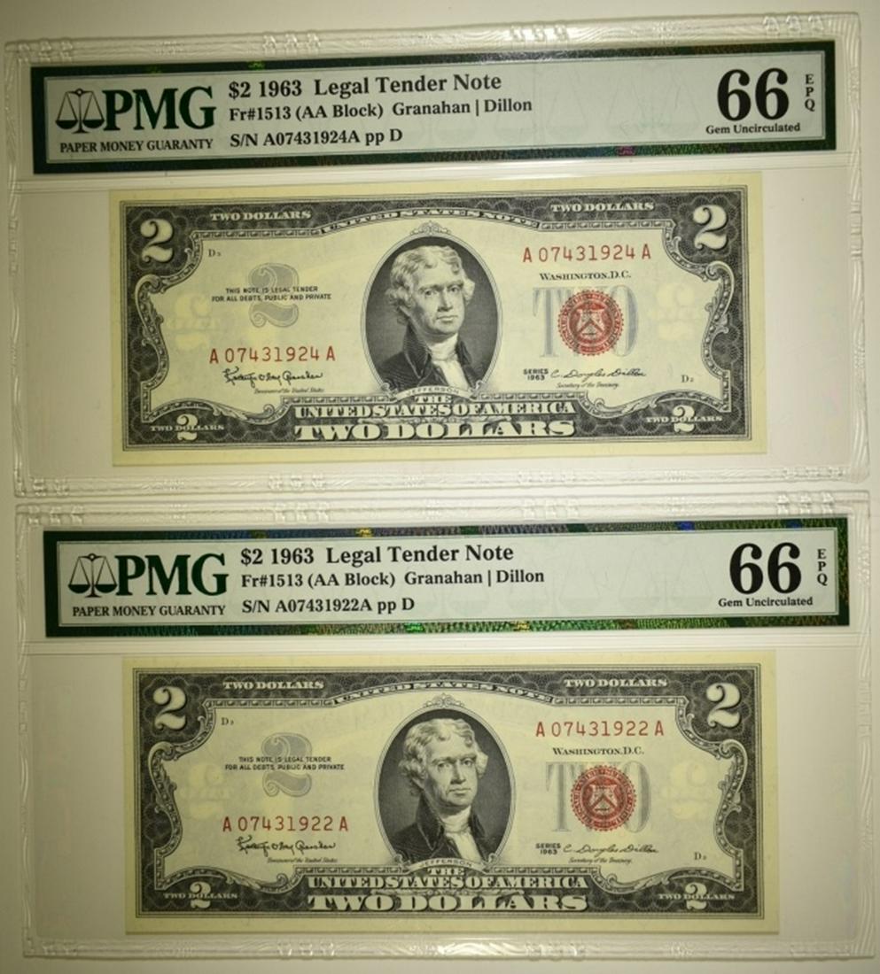 2-1963 $2.00 RED SEAL NOTES, PMG-66 EPQ (1 of 2)