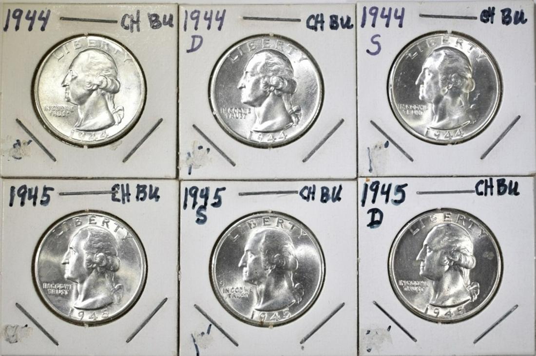 1944-P,D,S & 1945-P,D,S WASHINGTON QUARTERS, CH BU (1 of 2)