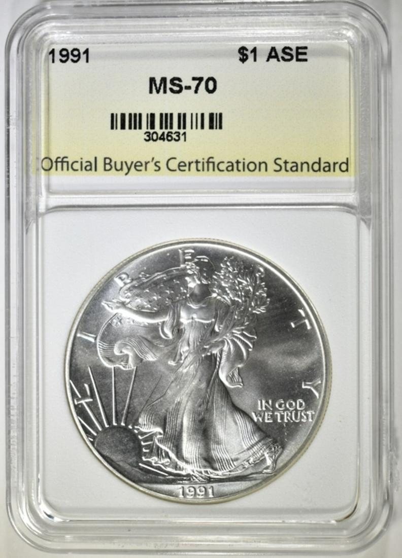 1991 AMERICAN SILVER EAGLE, OBCS PERFECT GEM BU (1 of 4)