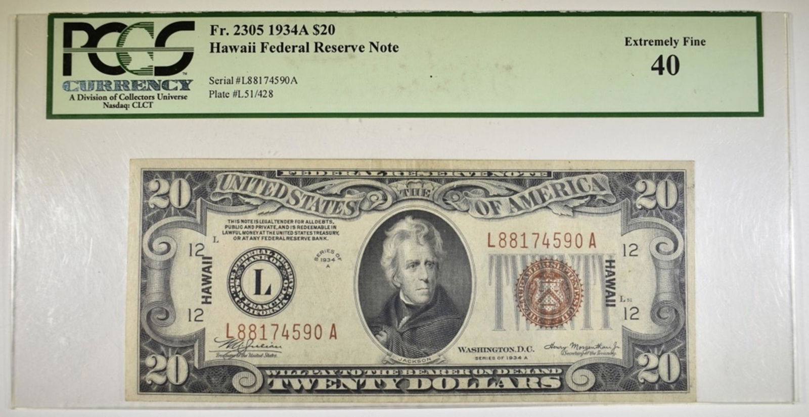 1934-A $20.00 HAWAII NOTE, PCGS XF-40 (1 of 2)