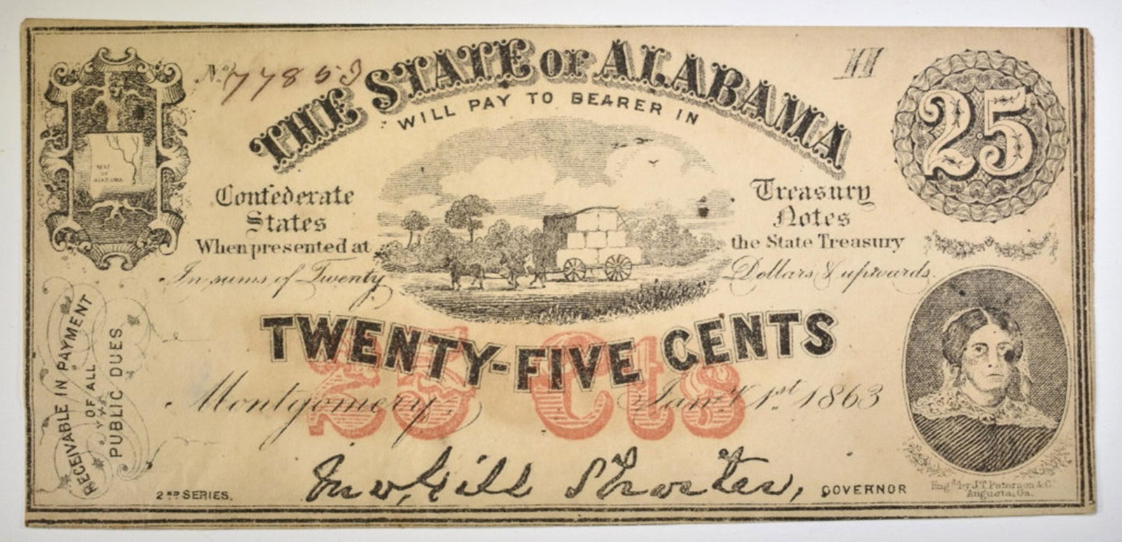 1863 25 CENT STATE OF ALABAMA NOTE (1 of 2)