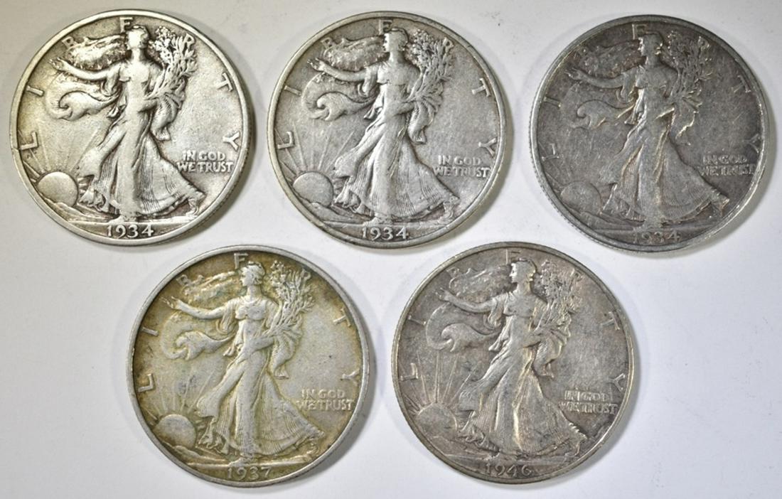 5-WALKING LIBERTY HALF DOLLARS (1 of 2)