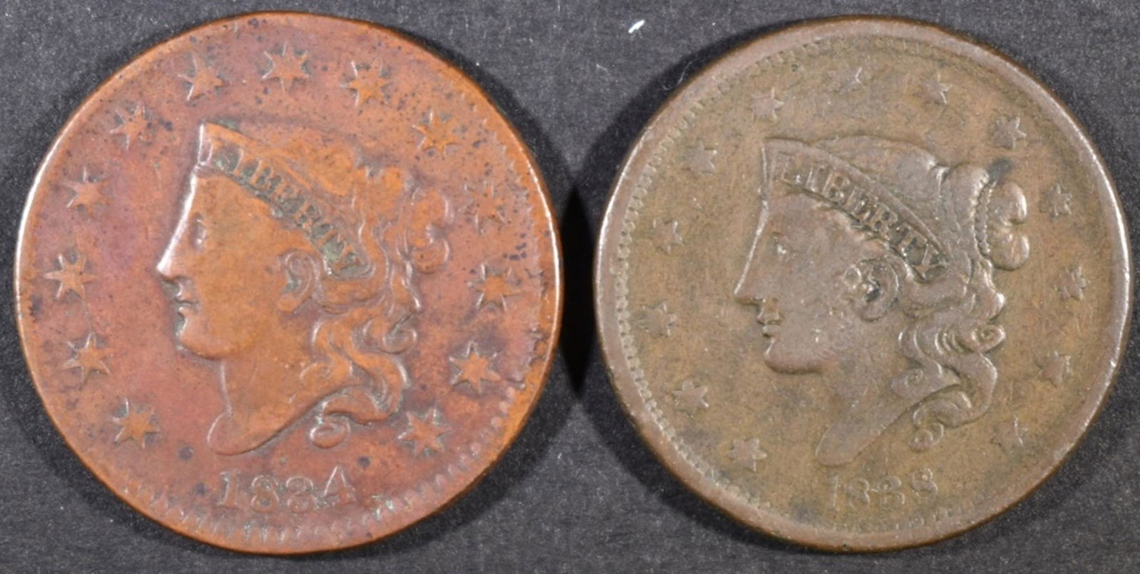 1834 FINE & 1838 VG/FINE LARGE CENTS (1 of 2)