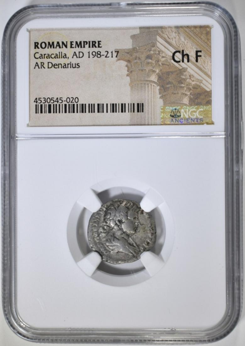 AD 198-217 CARACALLA NGC CH F: ROMAN EMPIRE. AR DENARIUS. ESTIMATE $100 - $125.
