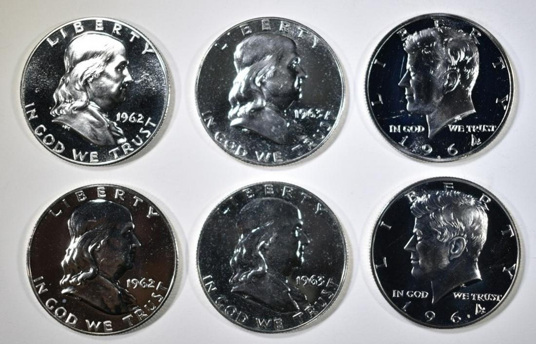 2-EACH 1962, 63 & 64 PROOF HALF DOLLARS: BID WITH SILVER CITY AUCTIONS ESTIMATE $110 - $130.