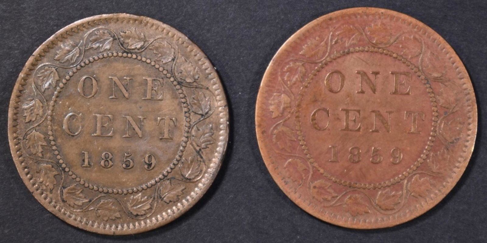 2-1859 CANADA LARGE CENTS: 1-AU, 1 VF/XF (1 of 2)