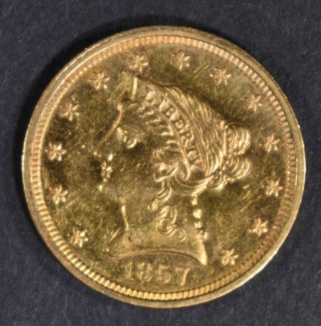 1857 $2.5 GOLD LIBERTY NICE BU PL: WEEKLY COIN & CURRENCY AUCTIONS ESTIMATE $600 - $700.