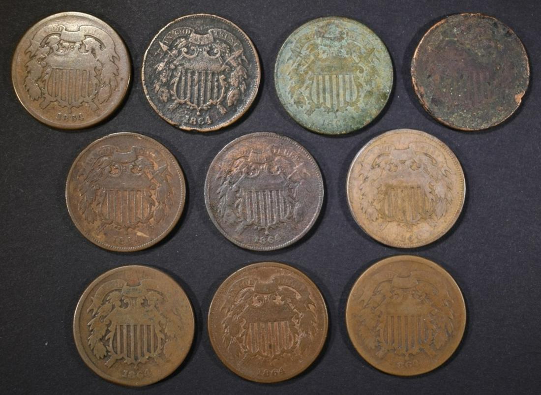 10 1864 2 CENT PIECES 6 AG/G, 4 VG (1 of 2)