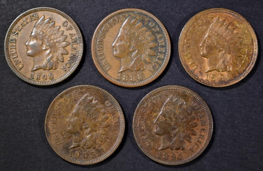 1888, 90, 97, 1905 XF & 1901 BU RB INDIAN CENTS (1 of 2)