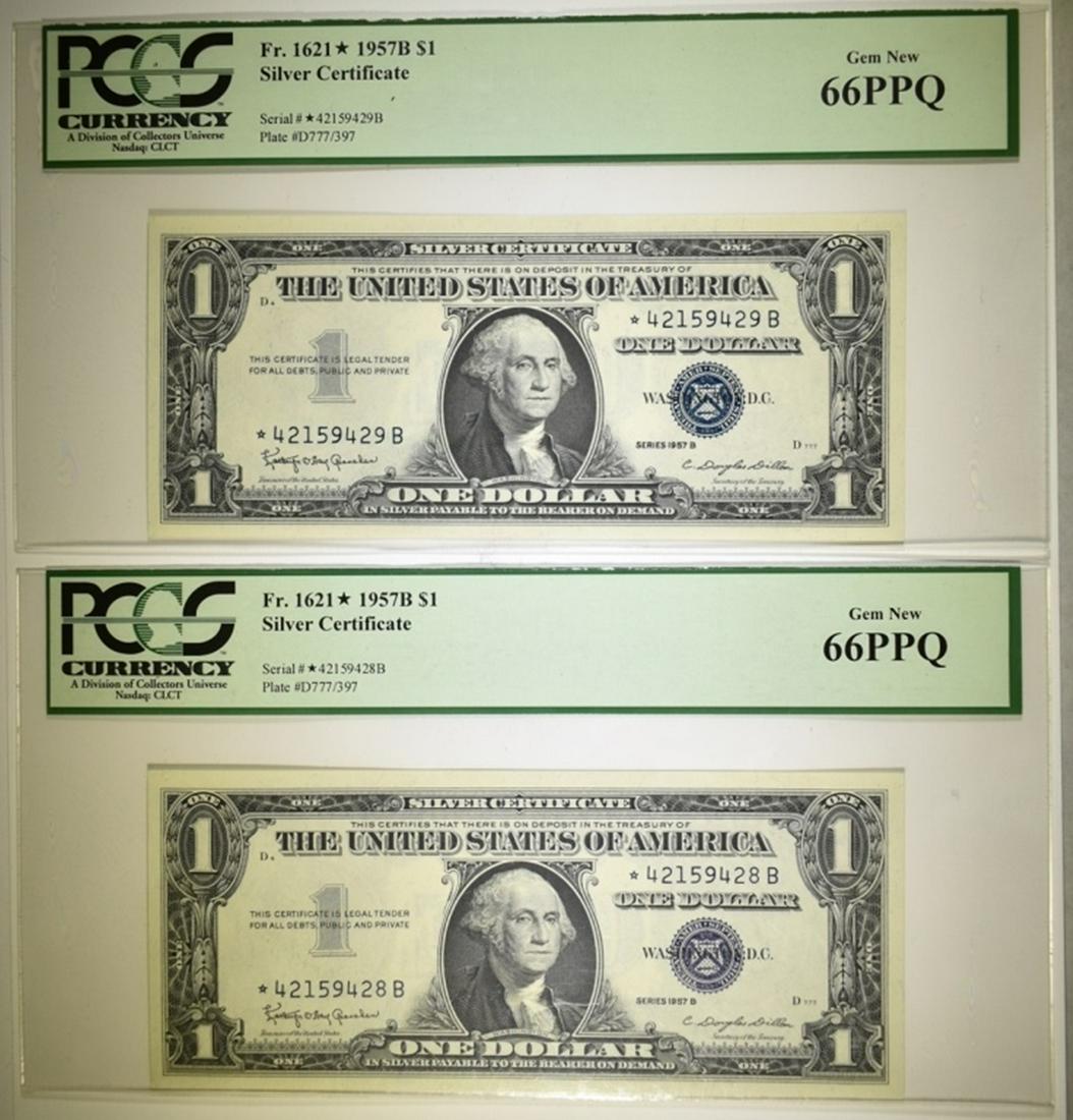 2 1957-B $1 SILVER CERT STAR NOTES PCGS 66 PPQ (1 of 2)