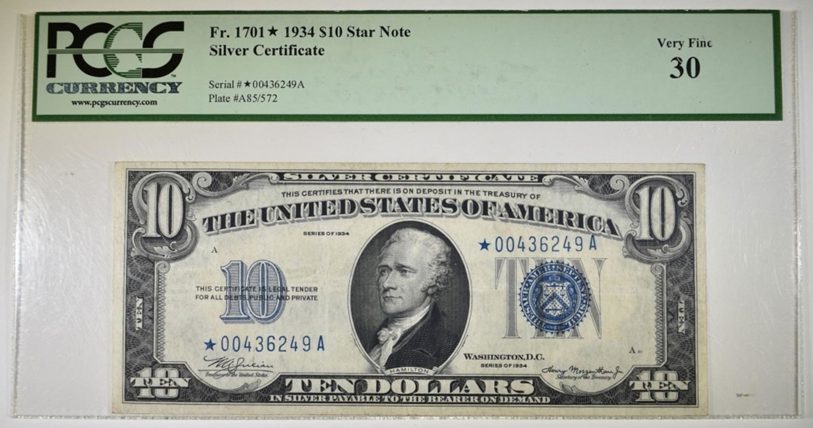 1934 $10 SILVER CERTIFICATE STAR NOTE PCGS VF-30 (1 of 2)