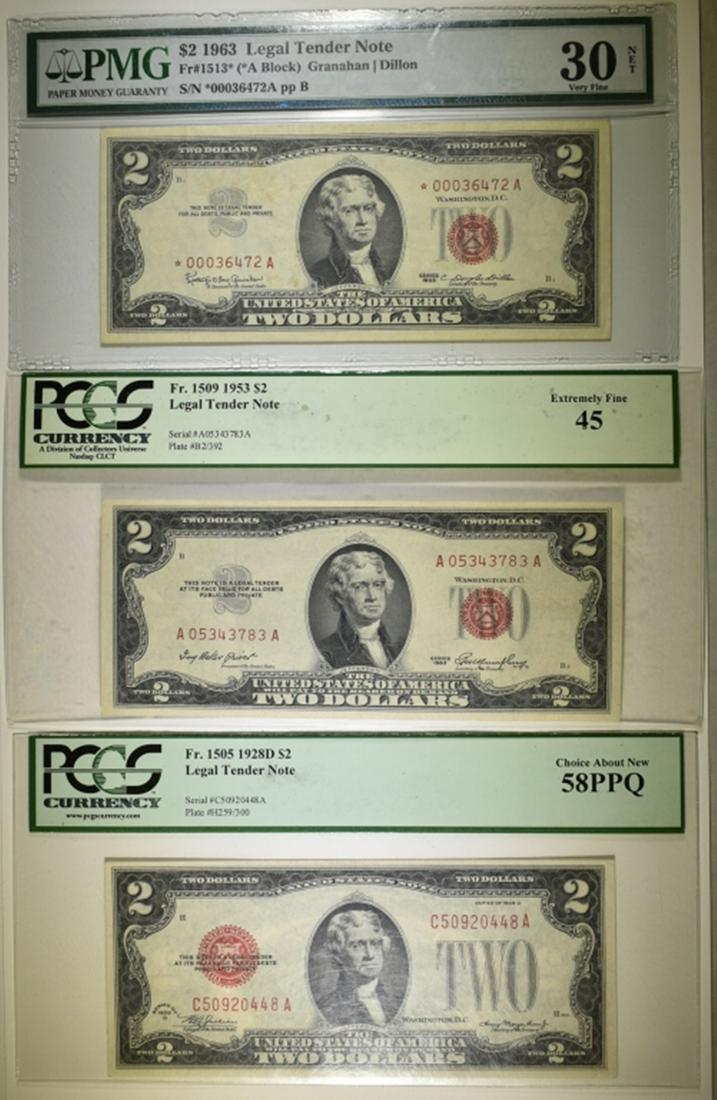 3 GRADED $2 RED SEALS 1928 D, 53, 63* (1 of 2)