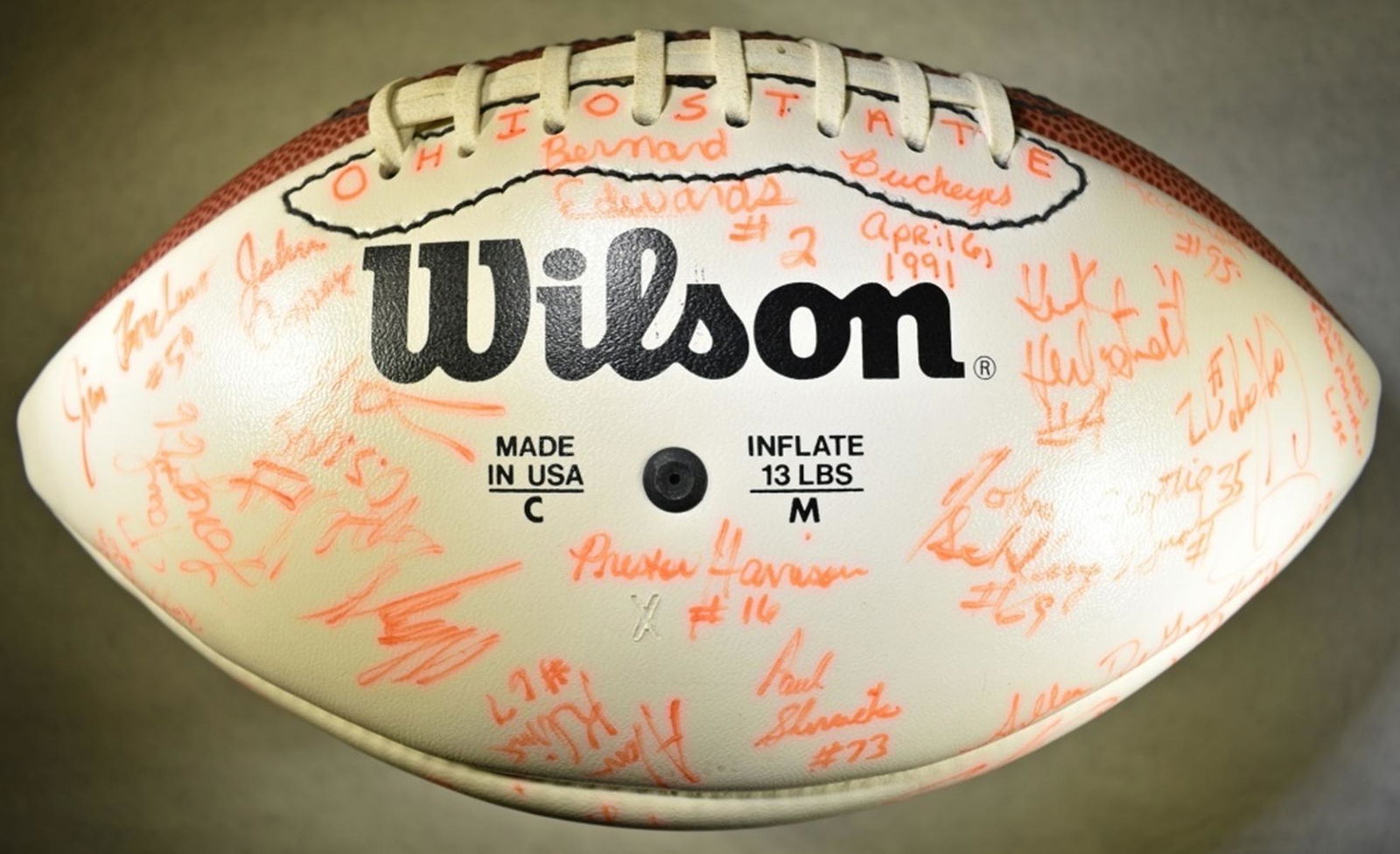 1991 OHIO STATE BUCKEYES AUTOGRAPHED TEAM BALL (1 of 4)