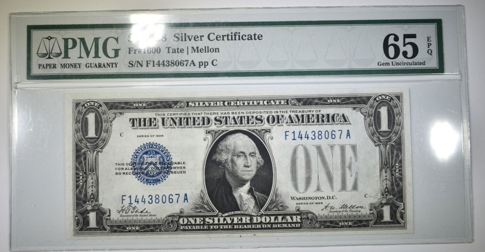 1928 $1 SILVER CERTIFICATE PMG 65 EPQ (1 of 2)
